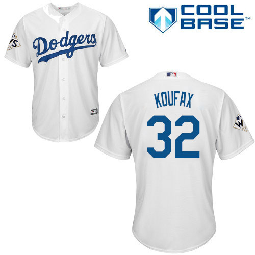 Dodgers #32 Sandy Koufax White Cool Base World Series Bound Stitched Youth MLB Jersey